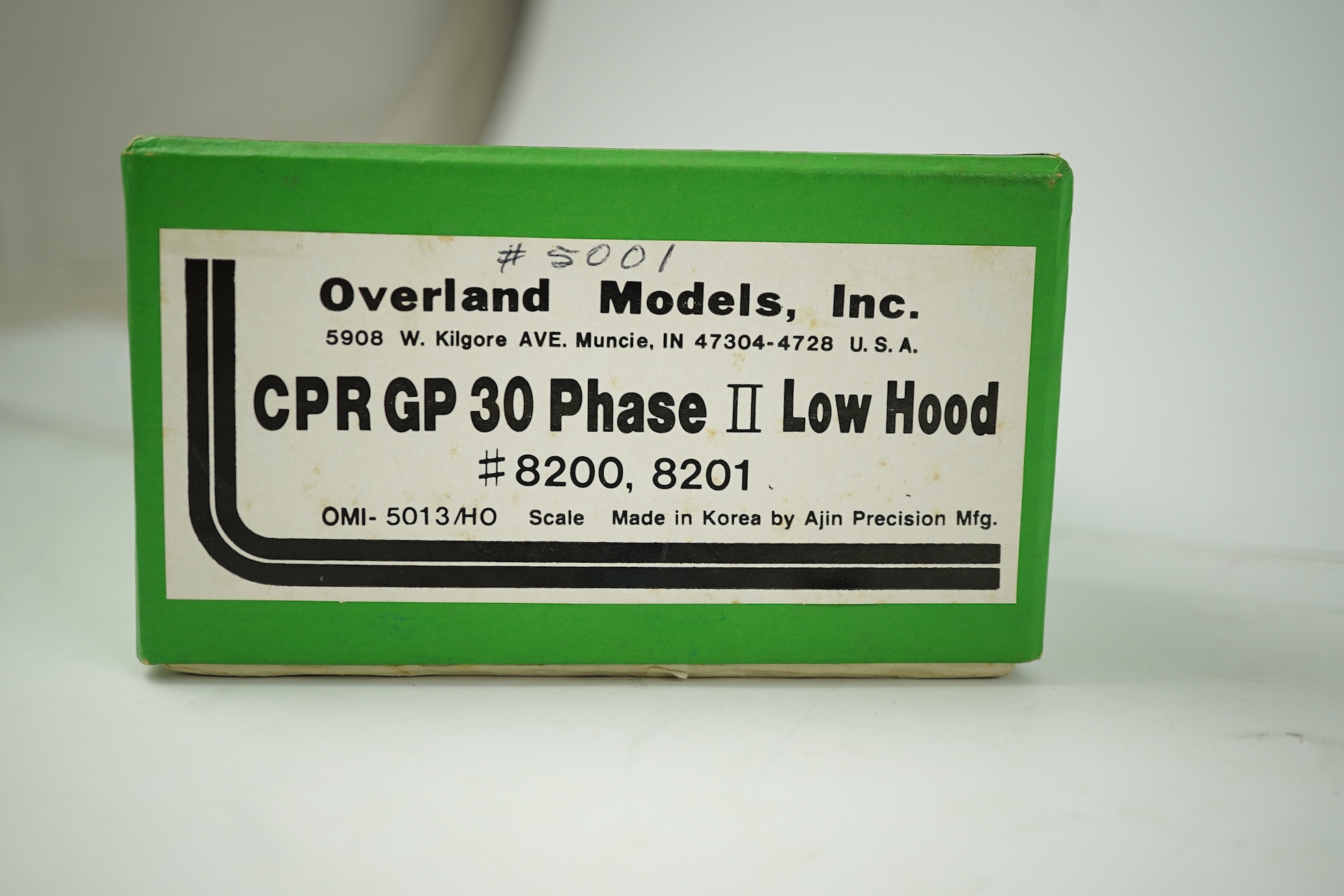 A boxed HO gauge Overland Models Inc. model of Canadian Pacific Railway GP30, 5001, Bo-Bo diesel locomotive, powered for two rail operation.